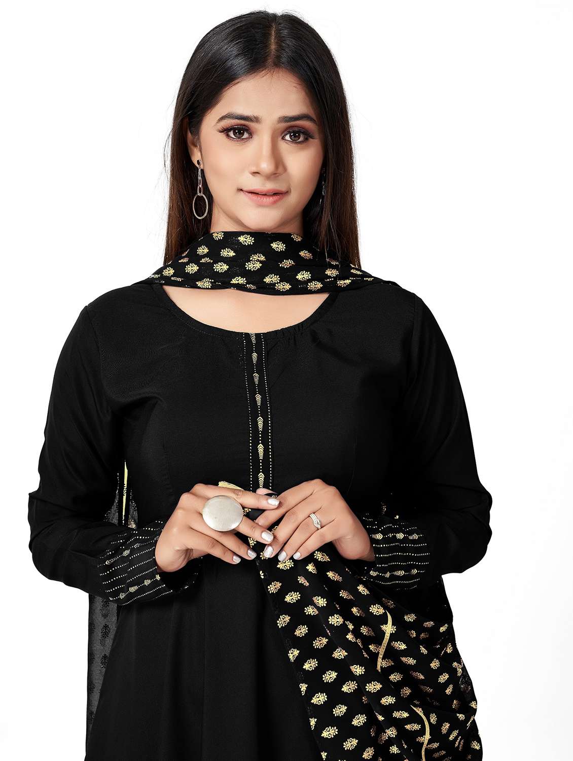 women solid long sleeve flared kurta and dupatta set - 22042184 - Standard Image - 4