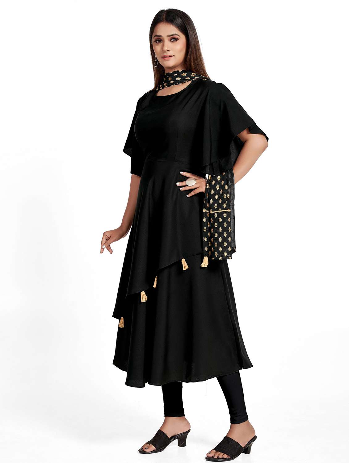 women solid flared sleeve kurta and dupatta set - 22042188 - Standard Image - 1