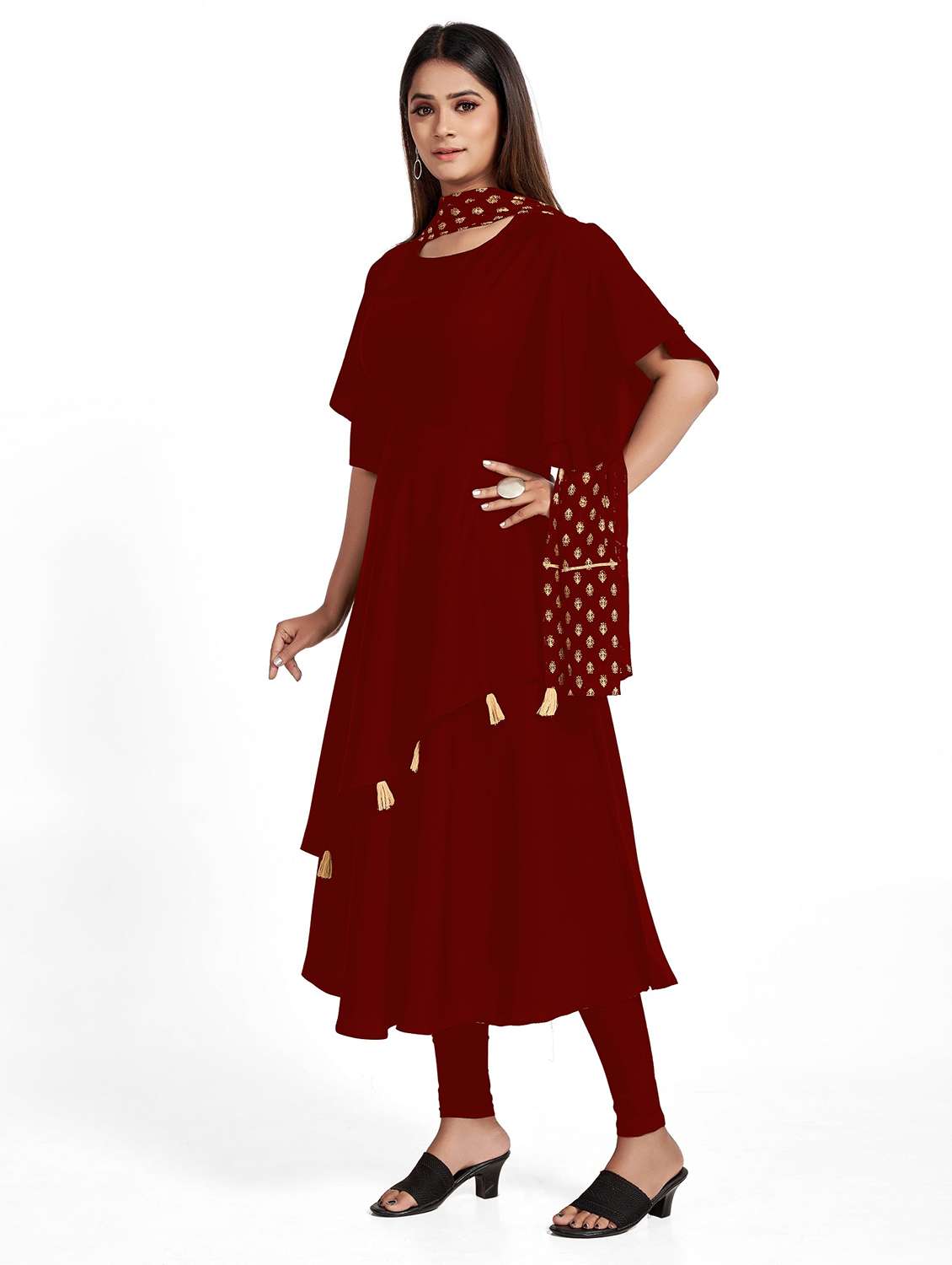 women solid flared sleeve kurta and dupatta set - 22042190 - Standard Image - 1