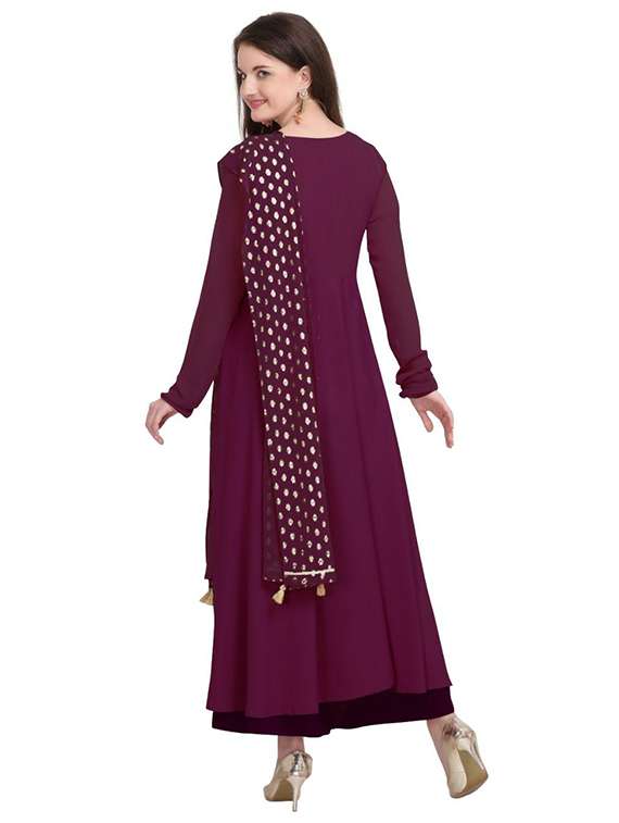 women solid long sleeve anarkali kurta with dupatta set - 22042201 -  Standard Image - 1