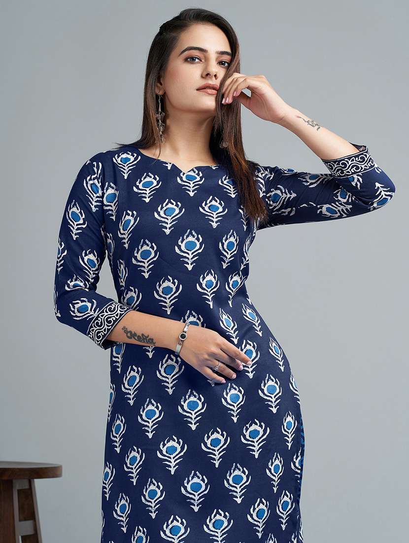 women printed three quarter sleeve kurta pant set - 22042209 - Standard Image - 4