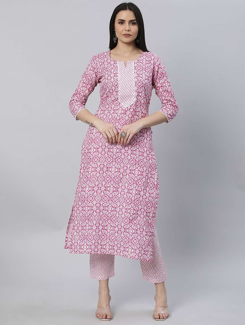 women printed three quarter sleeve kurta pant set - 22042212 - Standard Image - 1