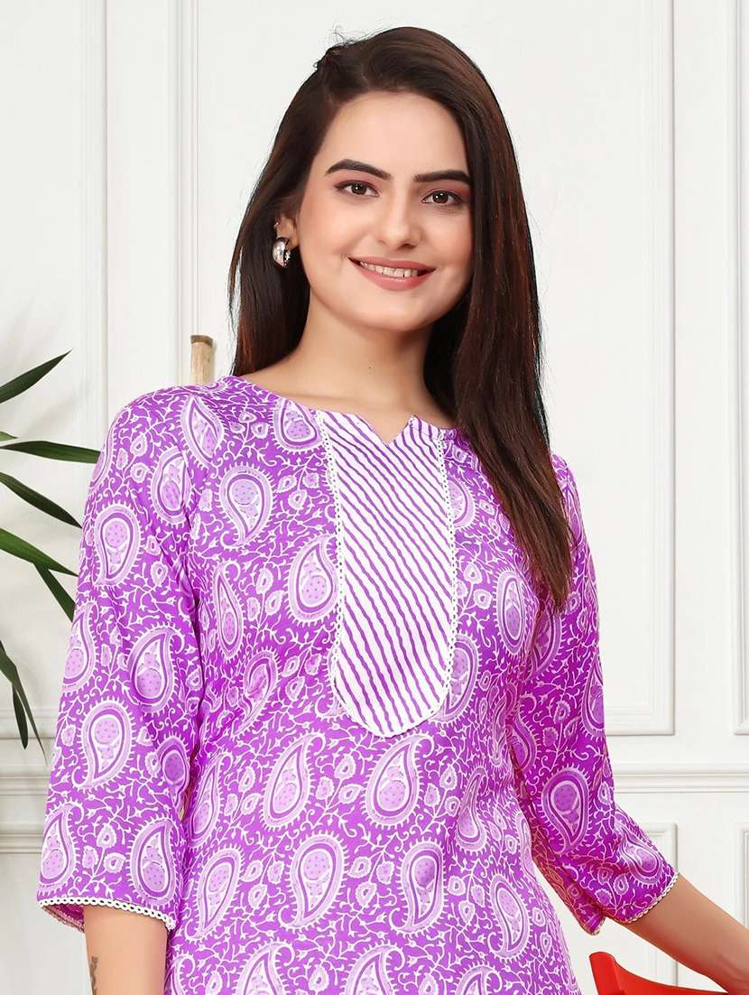 women printed three quarter sleeve kurta pant set - 22042216 -  Standard Image - 4