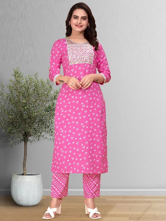 women printed three quarter sleeve kurta and pant set - 22042219 - Standard Image - 1