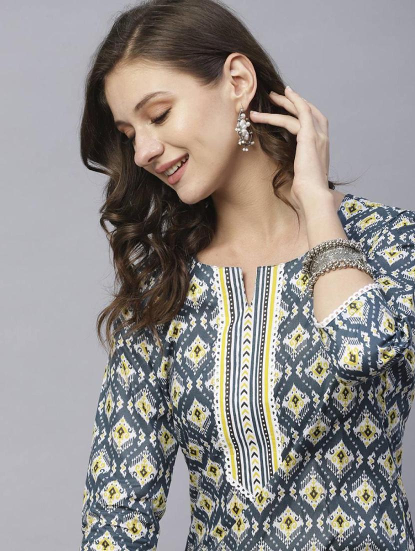 women printed three quarter sleeve kurta and pant set - 22042221 - Standard Image - 4