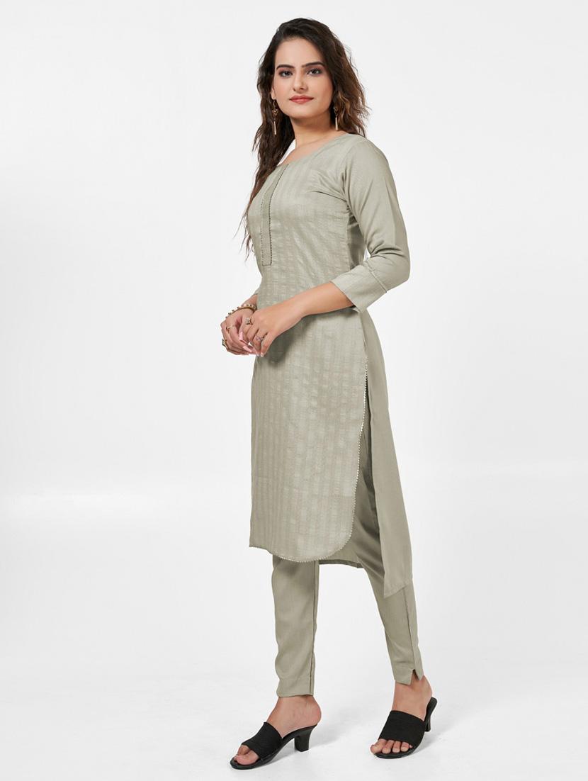 women solid three quarter sleeve kurta and pant set - 22042223 - Standard Image - 1