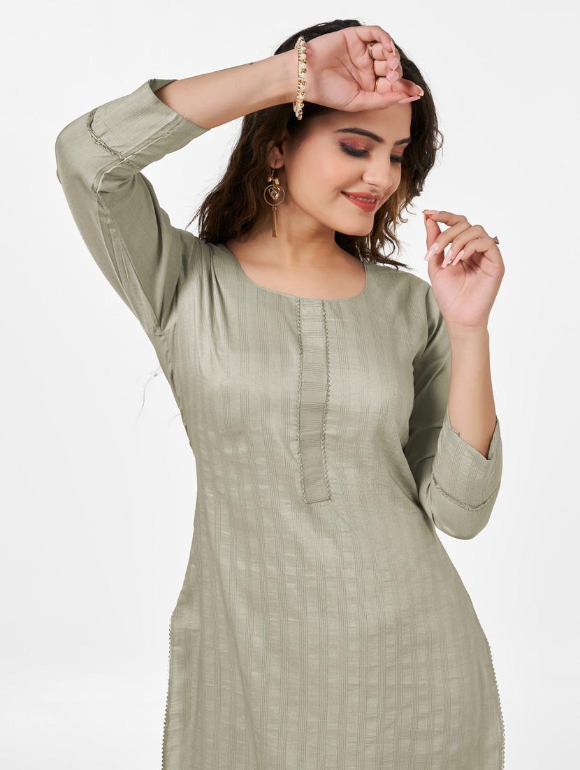 women solid three quarter sleeve kurta and pant set - 22042223 - Standard Image - 4