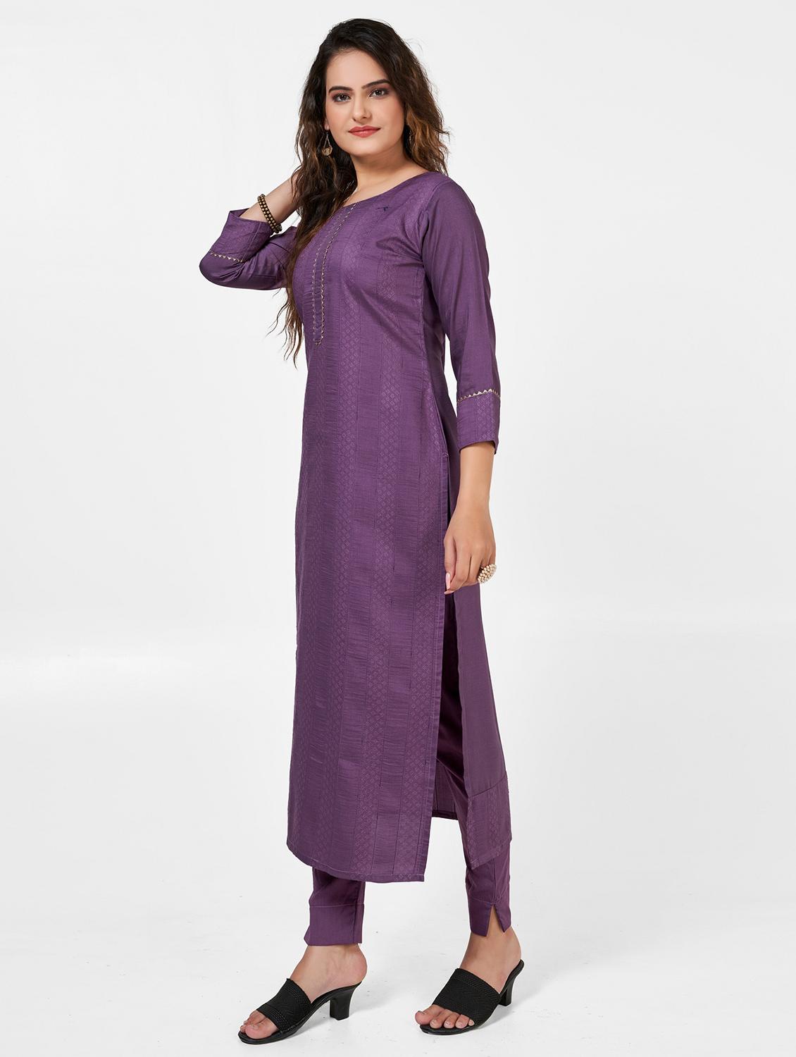 women solid three quarter sleeve kurta and pant set - 22042227 - Standard Image - 1
