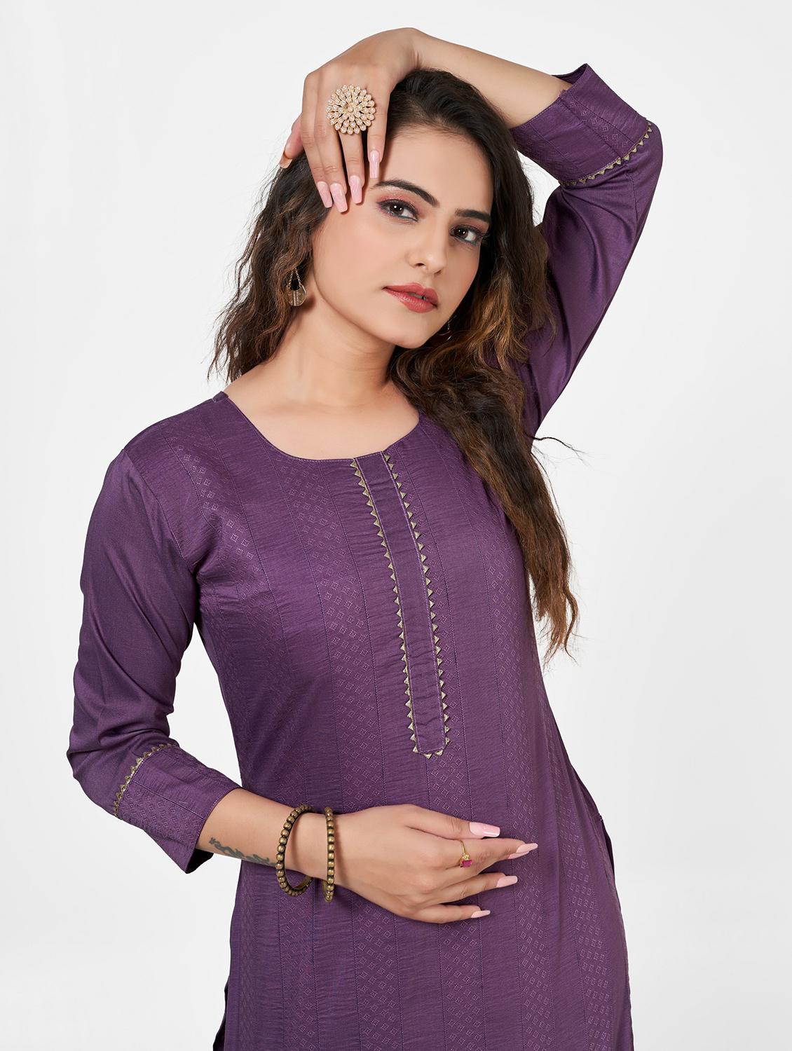 women solid three quarter sleeve kurta and pant set - 22042227 - Standard Image - 4