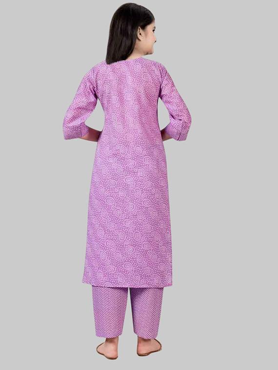 girls printed three quarter sleeve kurta and pant set - 22042249 - Standard Image - 1