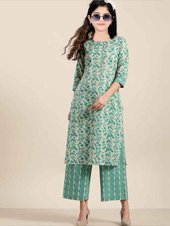 girls printed three quarter sleeve kurta and pant set - 22042259 - Standard Image - 1
