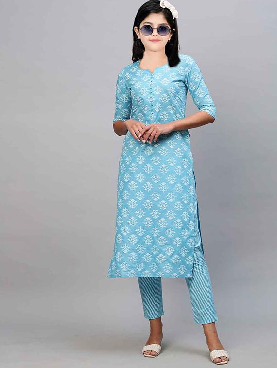girls printed three quarter sleeve kurta and pant set - 22042264 - Zoom Image - 0