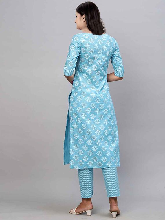 girls printed three quarter sleeve kurta and pant set - 22042264 - Standard Image - 1
