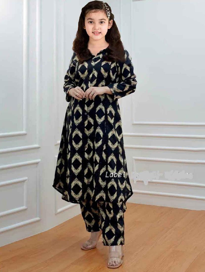 girls printed three quarter sleeve kurta and pant set - 22042268 - Standard Image - 1