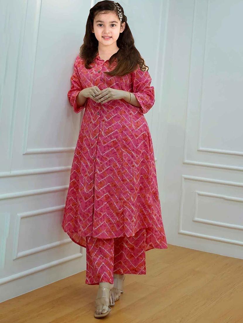 girls printed three quarter sleeve kurta and pant set  - 22042274 -  Zoom Image - 0