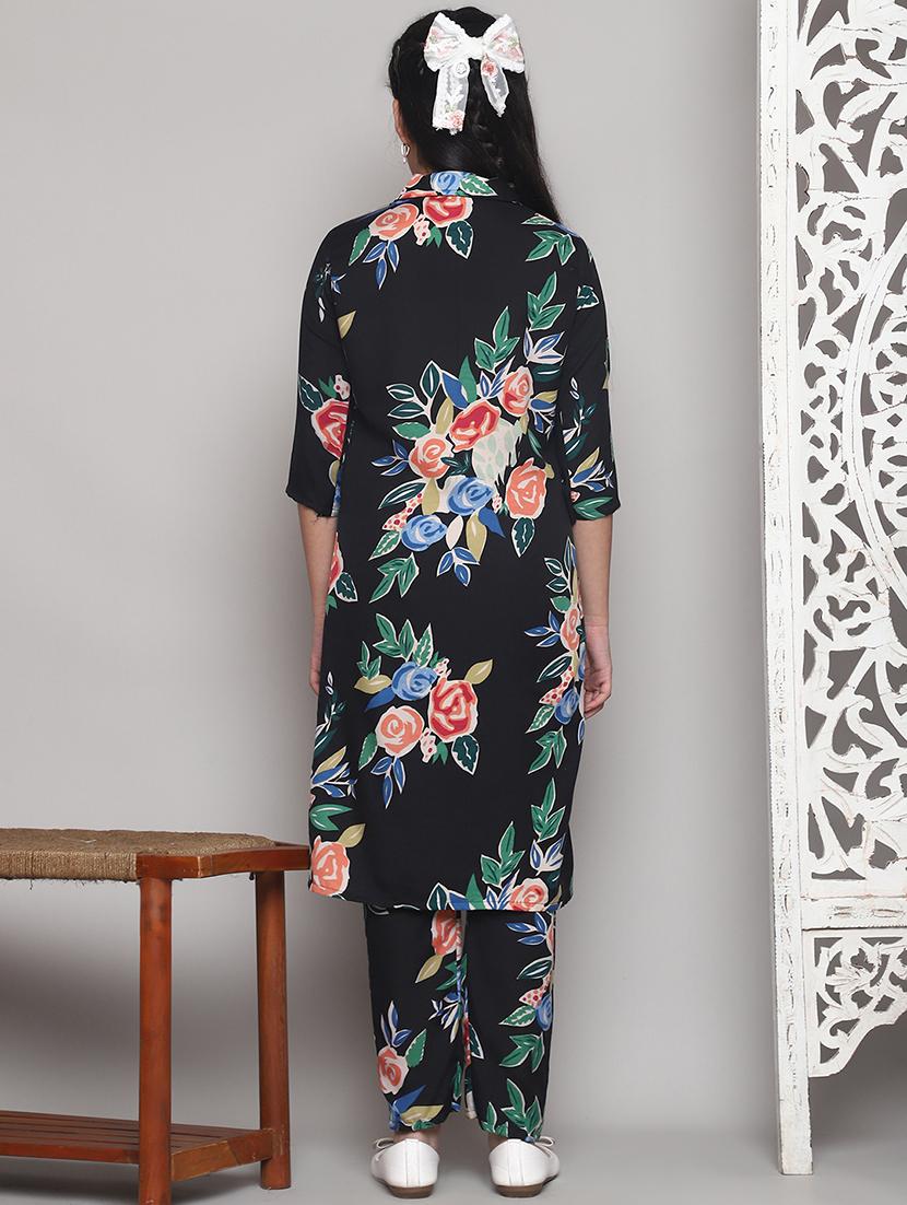 girls printed three quarter sleeve kurta and pant set - 22042275 - Standard Image - 1