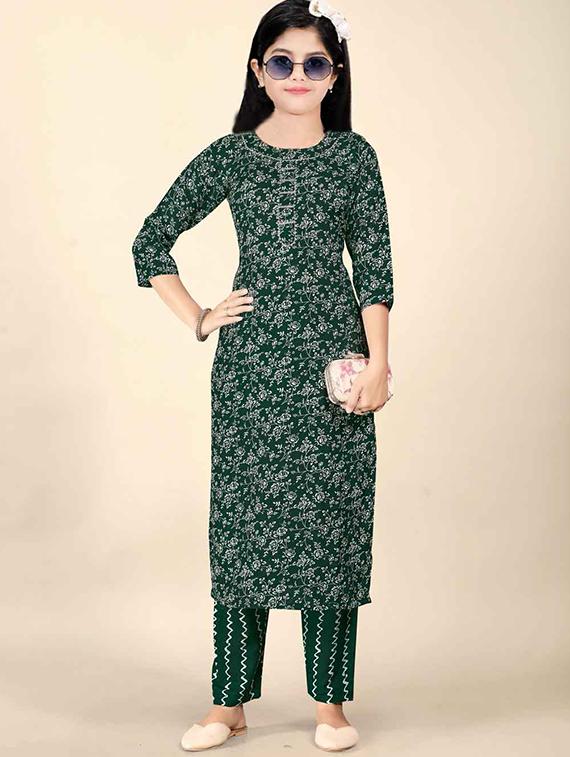 girls printed three quarter sleeve kurta and pant set  - 22042282 -  Zoom Image - 0