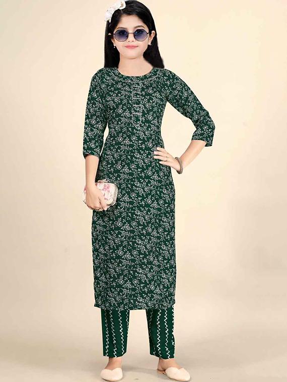 girls printed three quarter sleeve kurta and pant set - 22042282 - Standard Image - 1