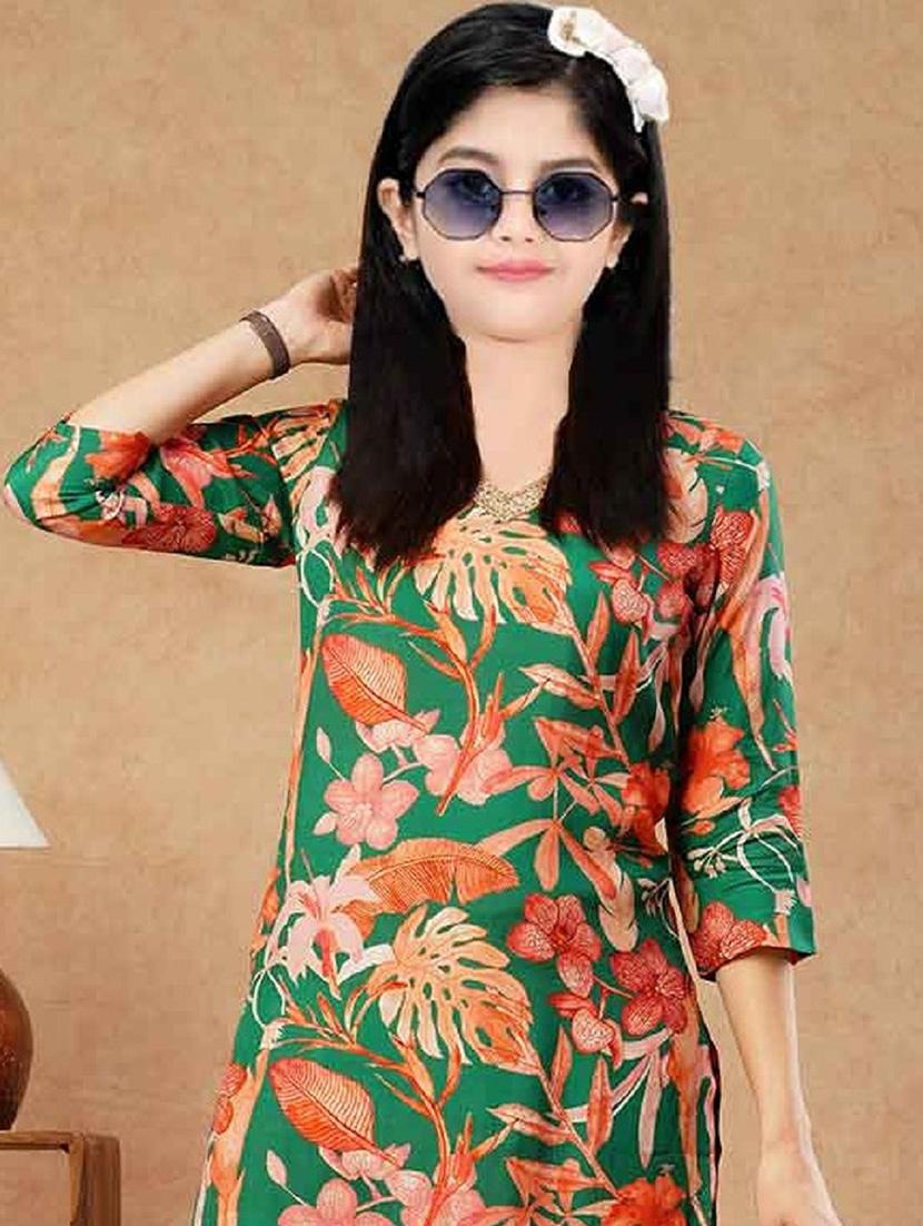 girls printed three quarter sleeve kurta and pant set - 22042283 - Standard Image - 1