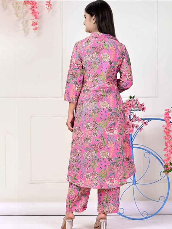 girls printed three quarter sleeve kurta and pant set - 22042288 - Standard Image - 1