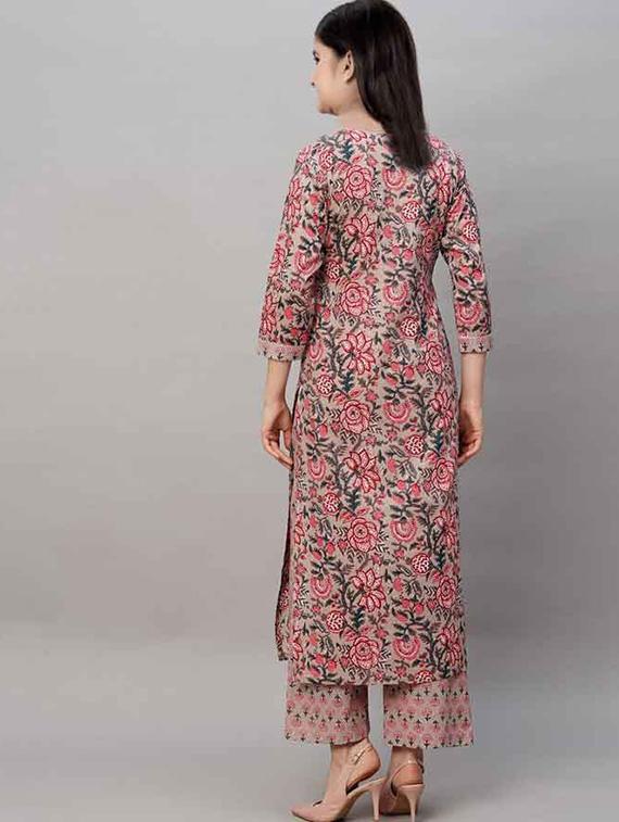 girls printed three quarter sleeve kurta and pant set - 22042289 - Standard Image - 1