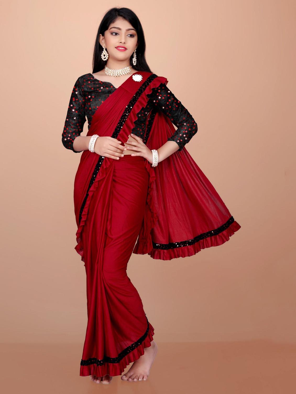 girls embellished ready to wear ruffle saree - 22042294 - Standard Image - 1