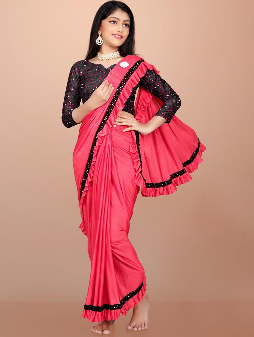 girls embellished ready to wear ruffle saree - 22042295 - Standard Image - 1