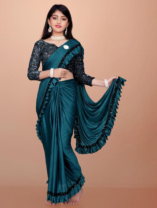 girls embellished ready to wear ruffle saree - 22042296 -  Standard Image - 0