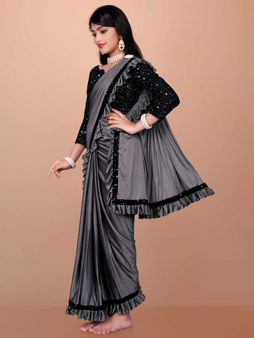 girls embellished ready to wear ruffle saree - 22042297 - Standard Image - 1