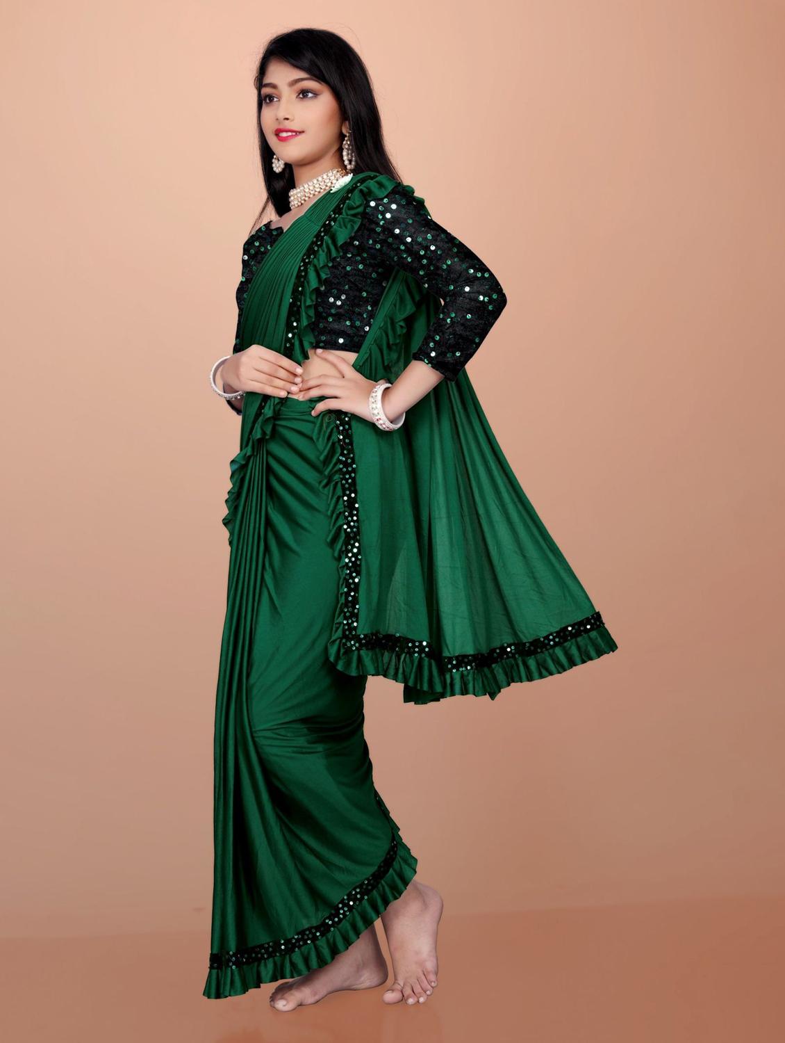 girls embellished ready to wear ruffle saree - 22042299 -  Standard Image - 1