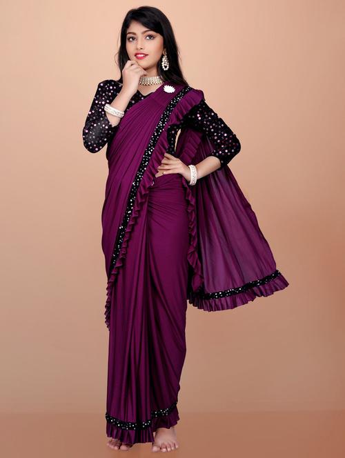 girls embellished ready to wear ruffle saree - 22042300 - Standard Image - 0