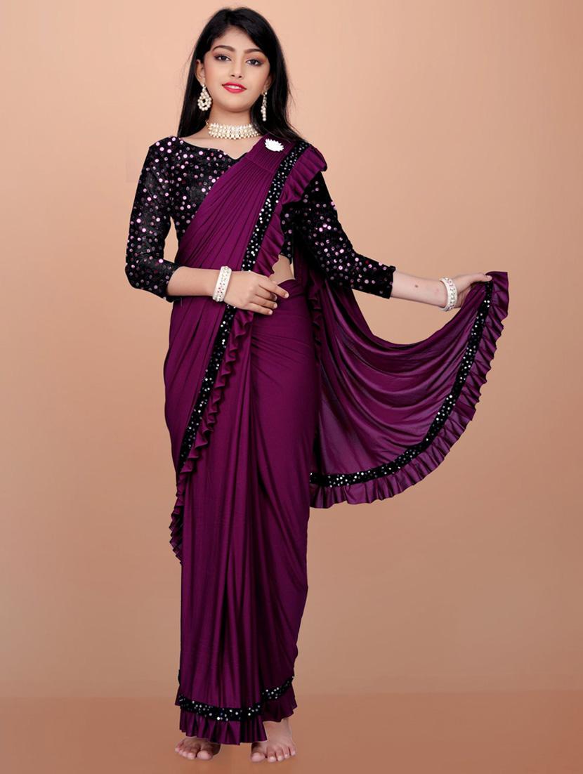 girls embellished ready to wear ruffle saree - 22042300 -  Standard Image - 1