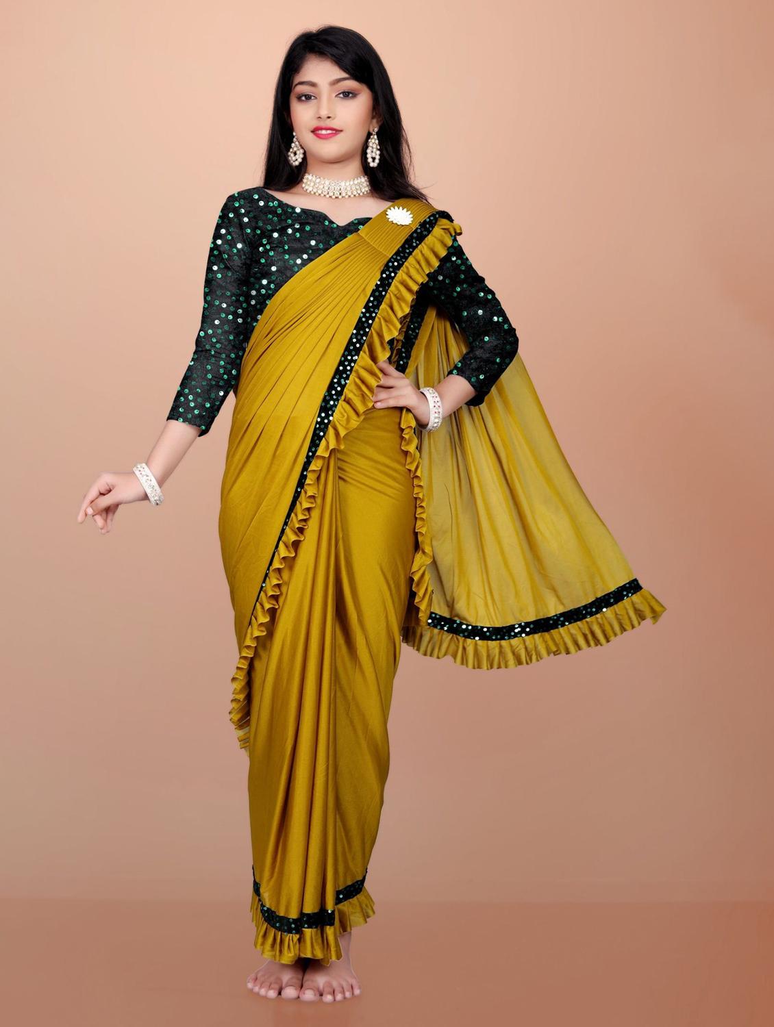 girls embellished ready to wear ruffle saree - 22042301 - Standard Image - 1