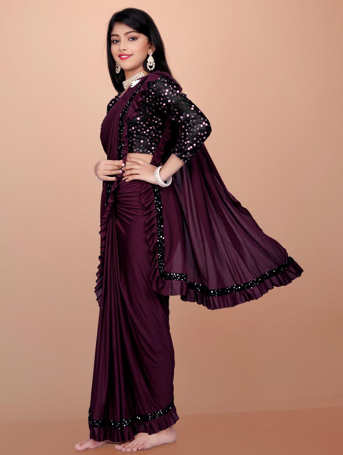 girls embellished ready to wear saree - 22042302 -  Standard Image - 1