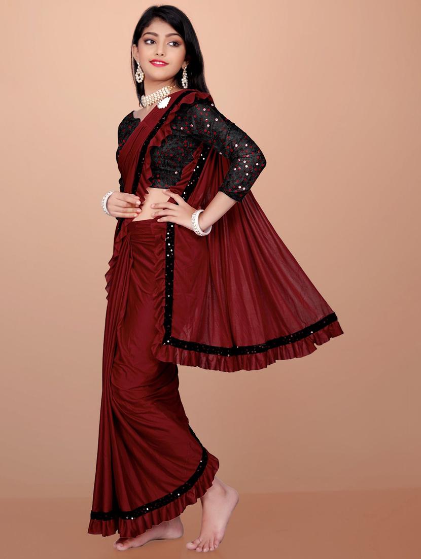 girls embellished ready to wear saree - 22042303 - Standard Image - 1