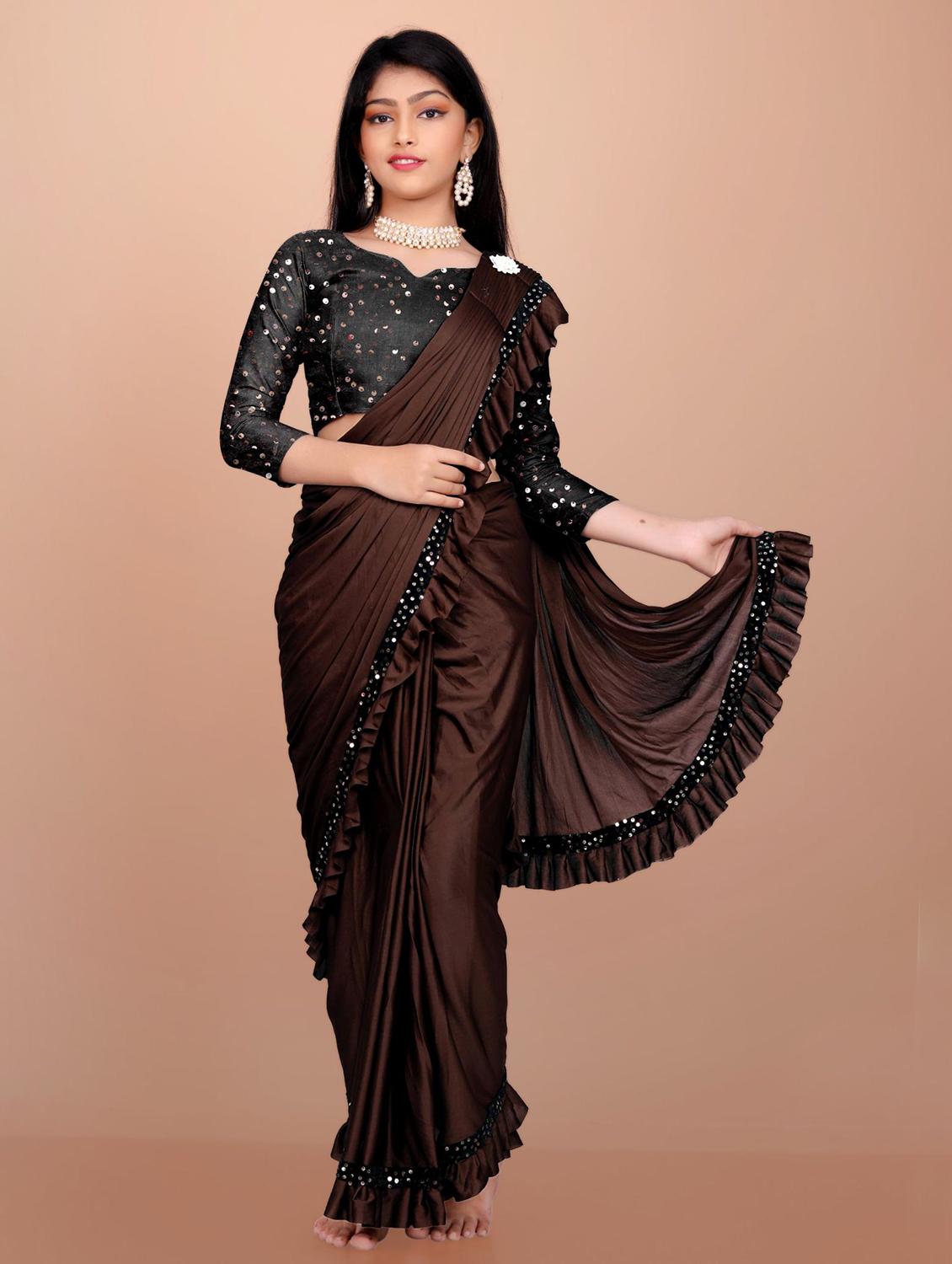 girls embellished ready to wear saree - 22042304 - Zoom Image - 0