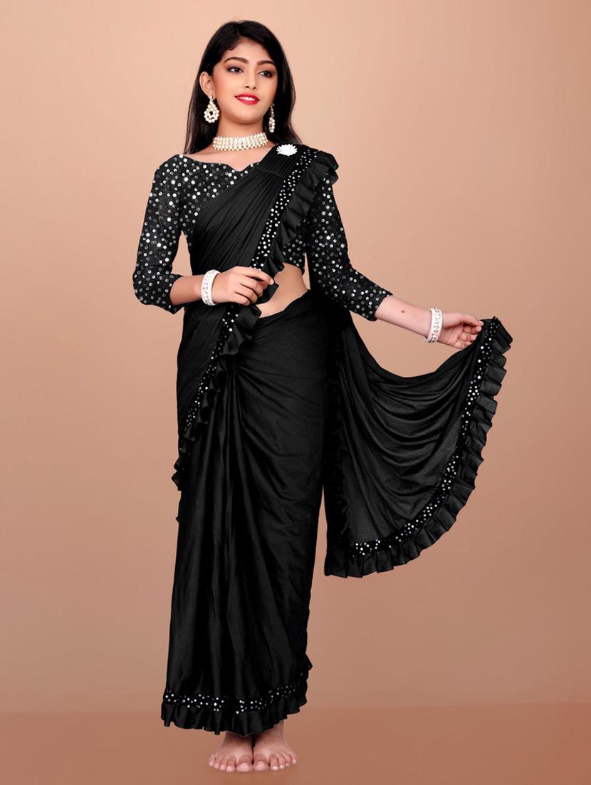 girls embellished ready to wear ruffle saree - 22042305 - Standard Image - 1