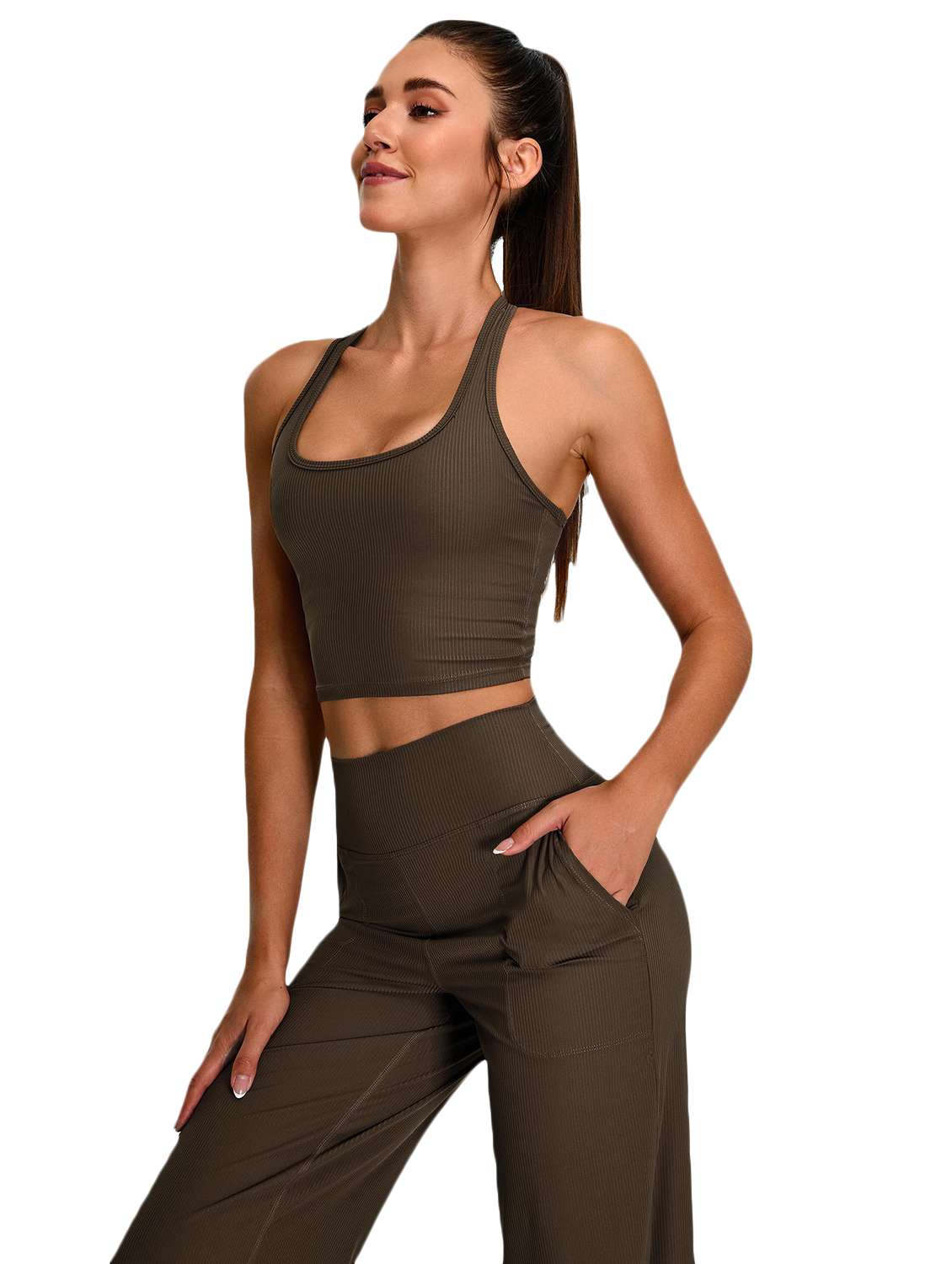 women brown solid active wear set - 22042313 -  Standard Image - 1
