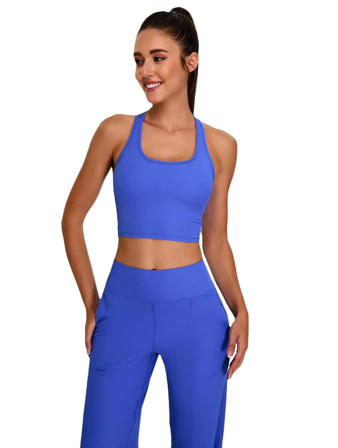 women blue solid active wear set - 22042314 -  Standard Image - 1