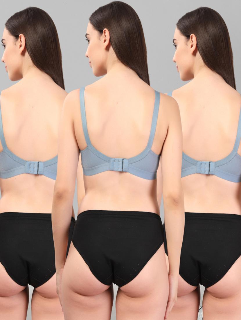 women pack of 3 solid bra and panty set - 22042376 - Standard Image - 4