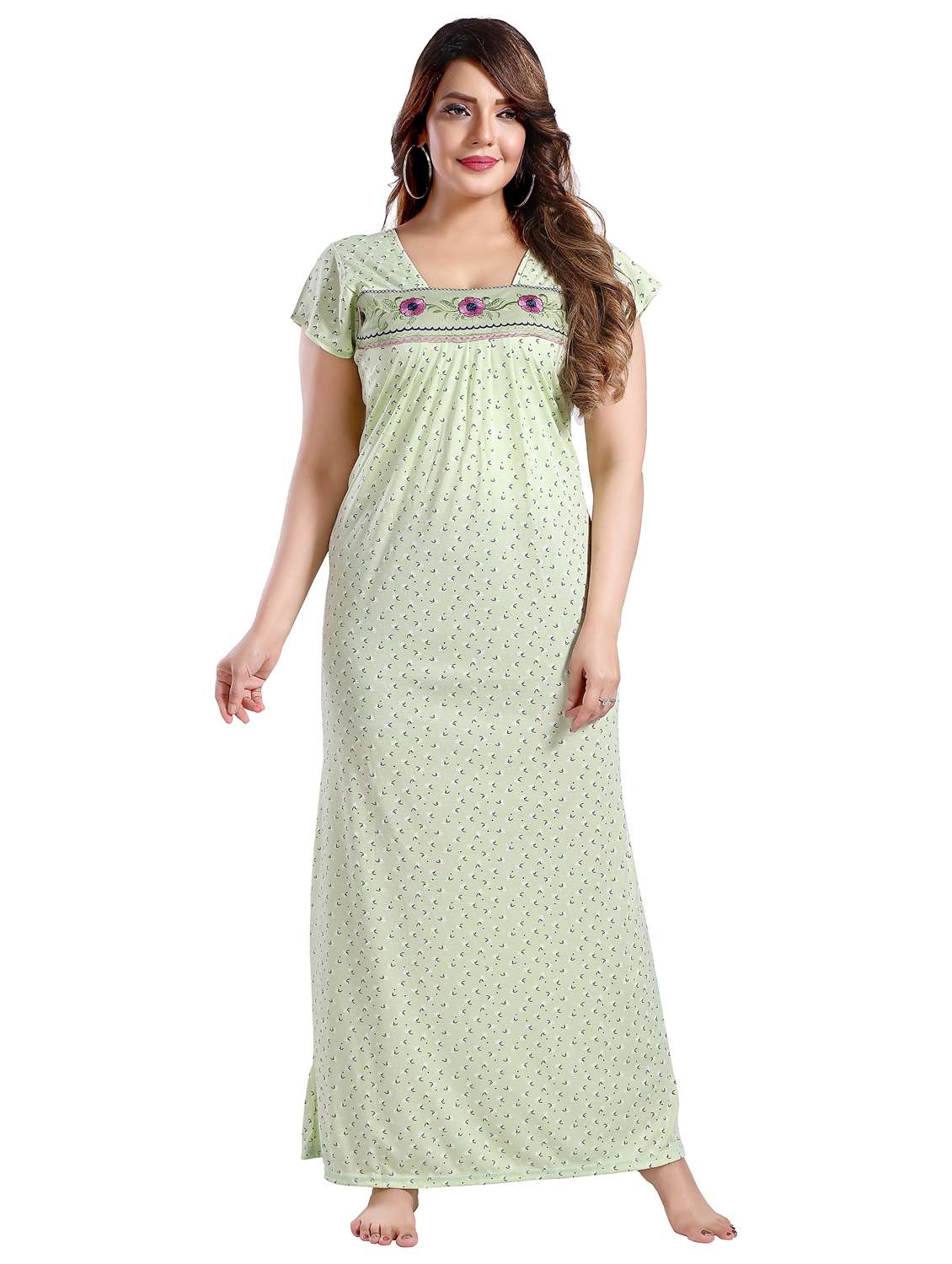 women printed short sleeve nighty - 22042382 -  Standard Image - 1