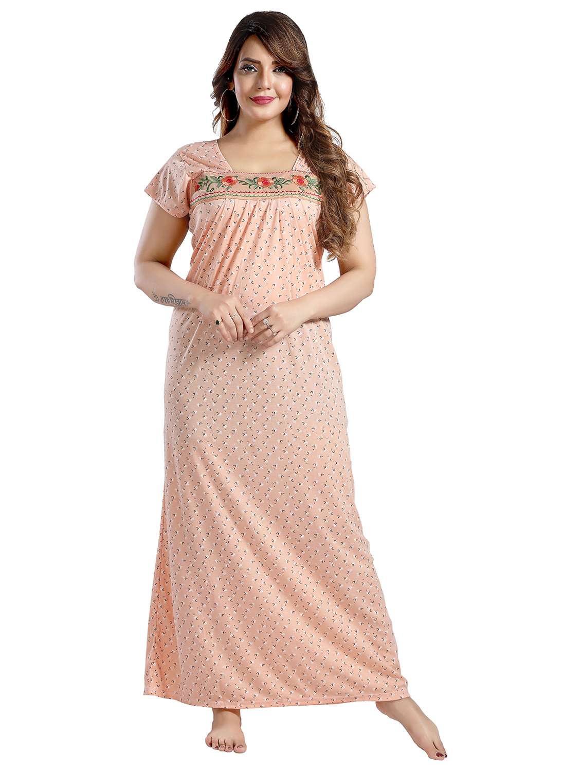 women printed short sleeve nighty - 22042384 -  Standard Image - 1