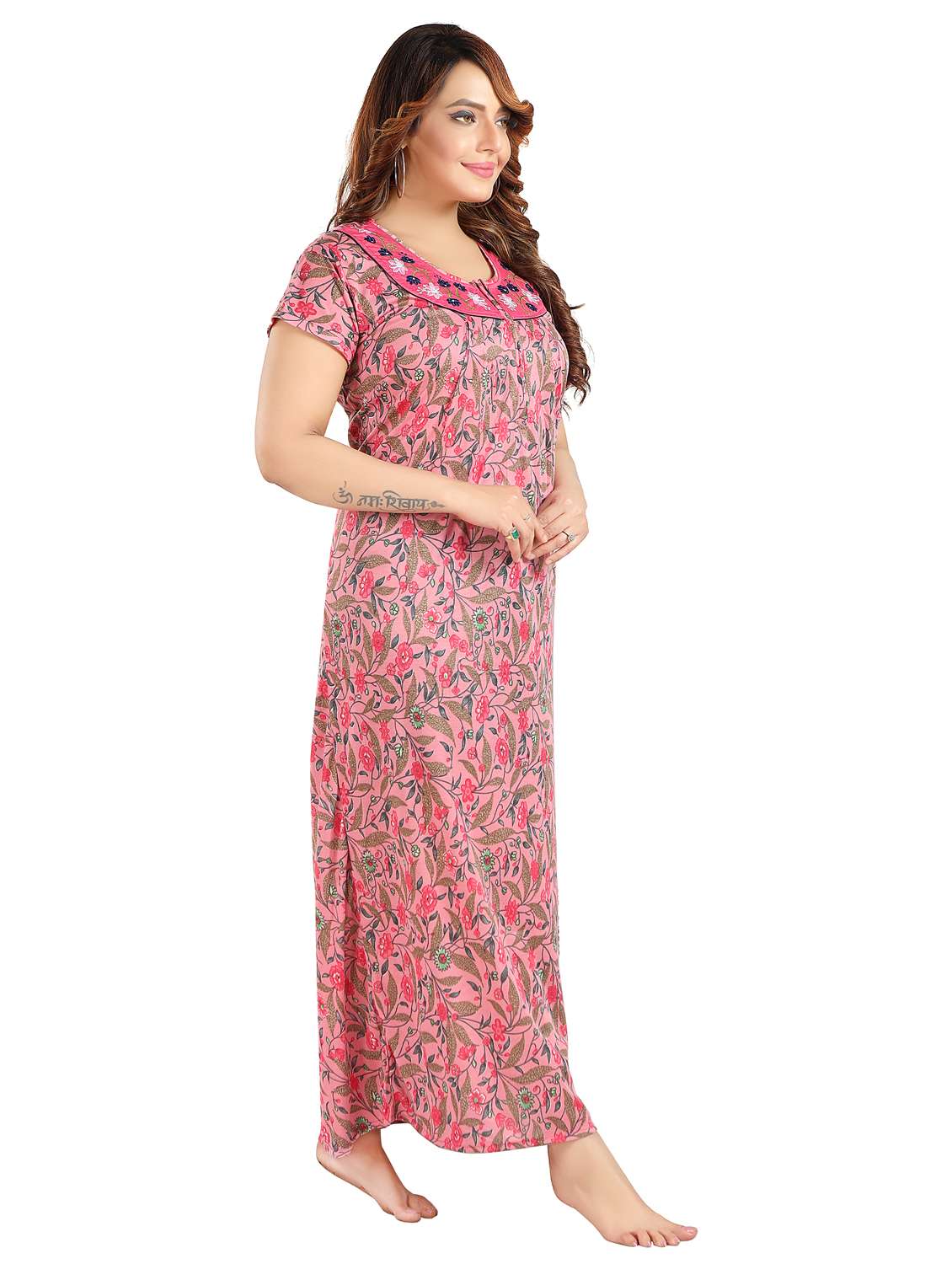 women floral print short sleeve nighty - 22042385 -  Standard Image - 1