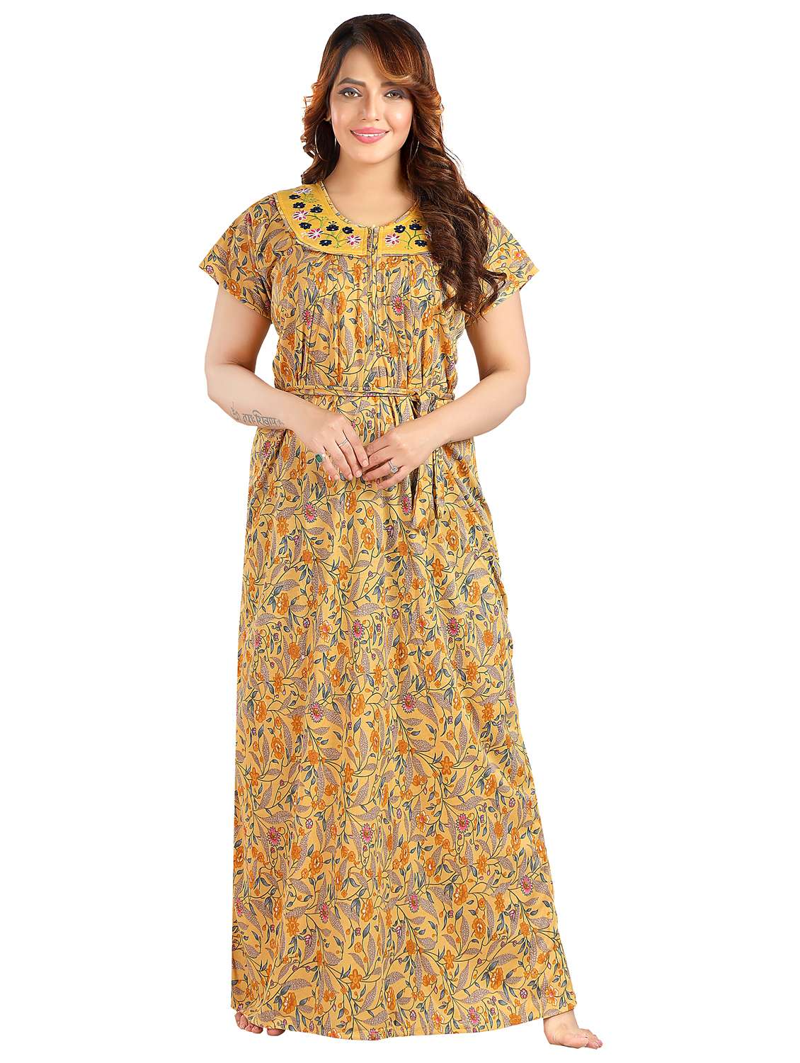 women floral printed short sleeve nighty - 22042387 -  Standard Image - 1