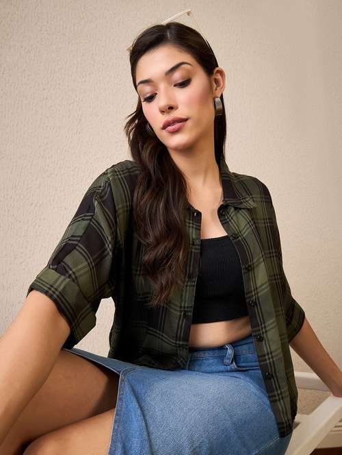 women checkered collared roll up sleeve shirt - 22042411 - Standard Image - 0
