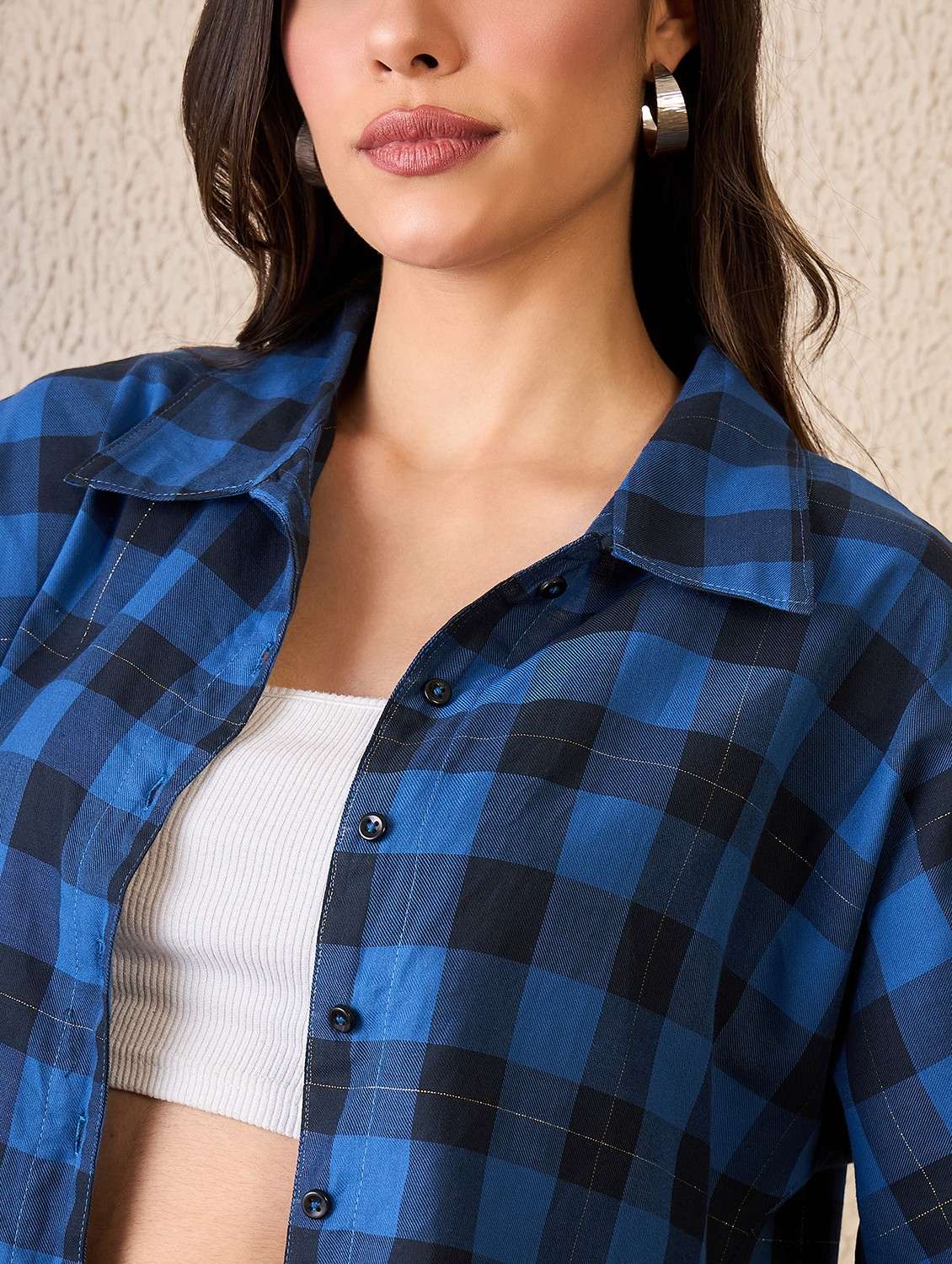 women checkered collared roll up sleeve shirt - 22042412 - Standard Image - 4