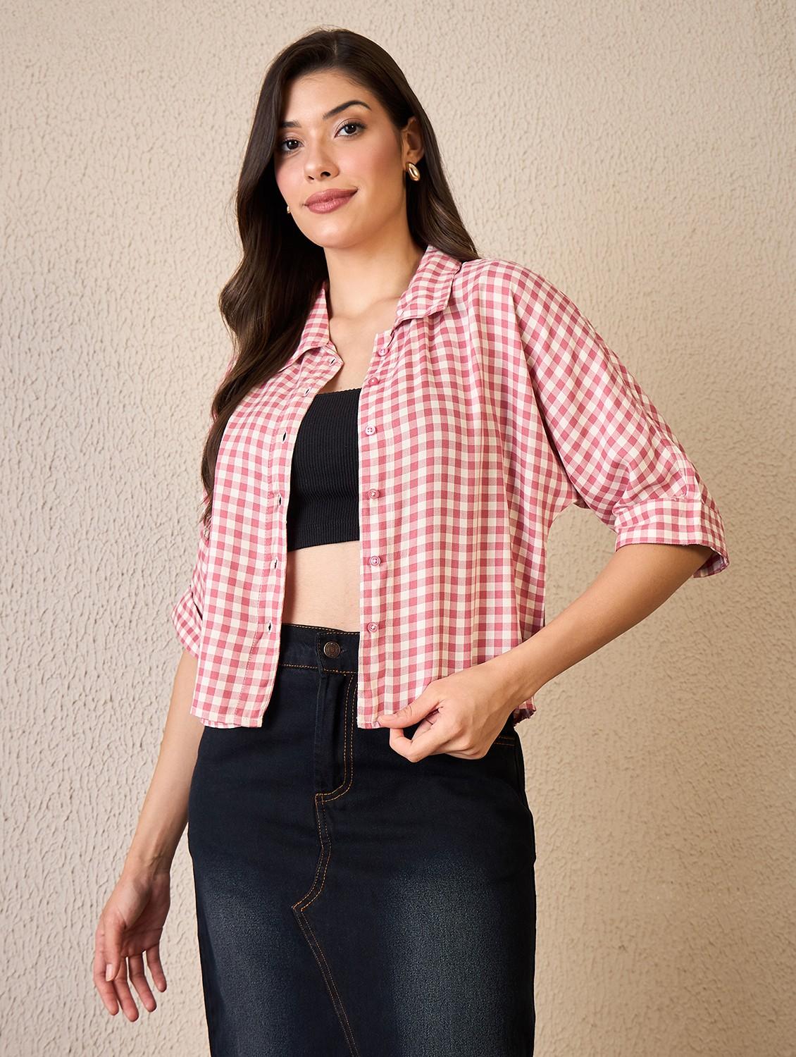 women checkered collared roll up sleeve shirt - 22042413 - Standard Image - 1