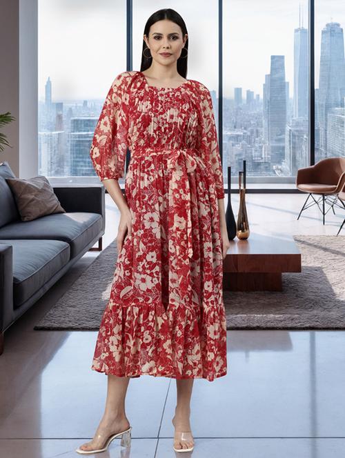 women floral printed puff sleeve tiered dress - 22042416 -  Standard Image - 0