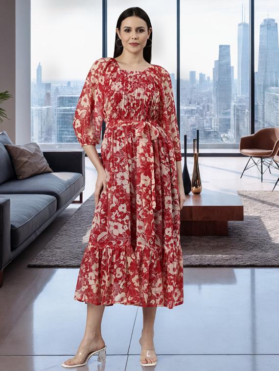 women floral printed puff sleeve tiered dress - 22042416 -  Zoom Image - 0