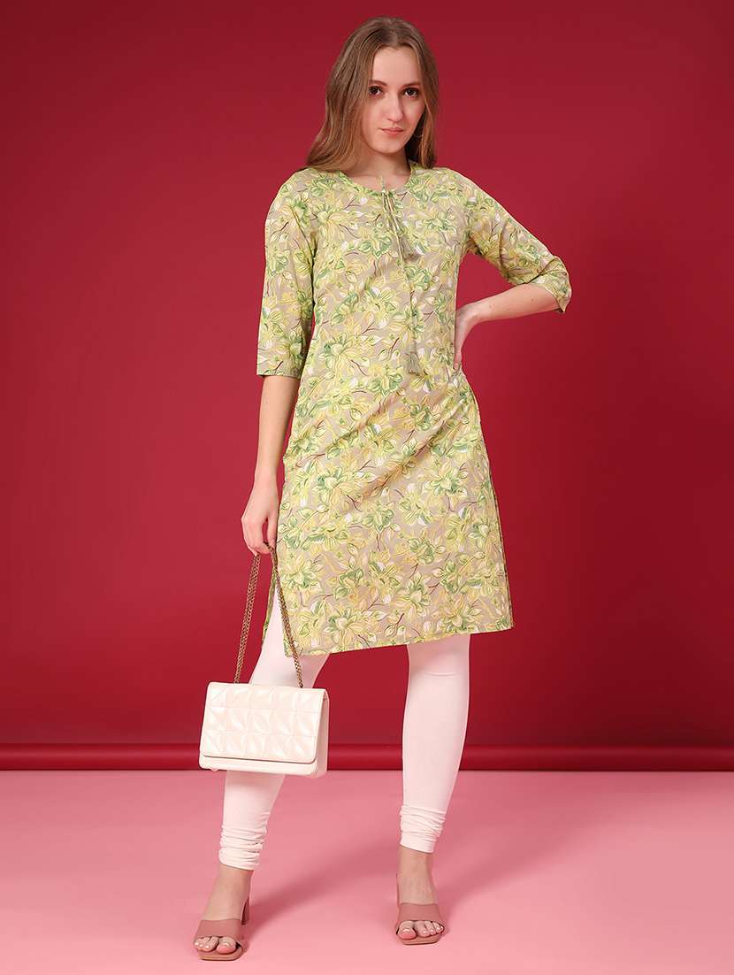 women floral printed three quarter sleeve straight kurta